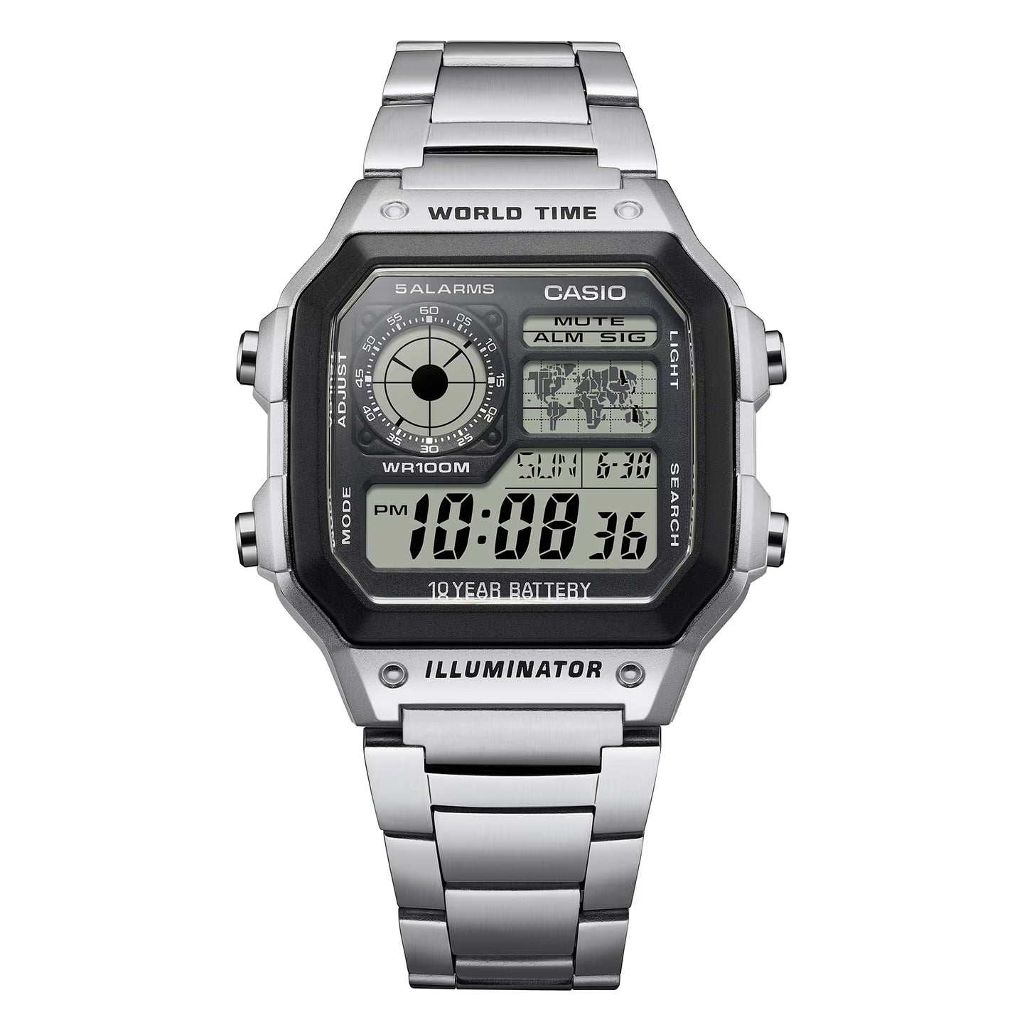 Casio World Time – Silver Edition Where Digital Precision Meets Timeless Style